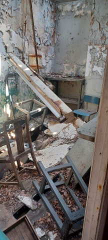 Inside the ticket office building