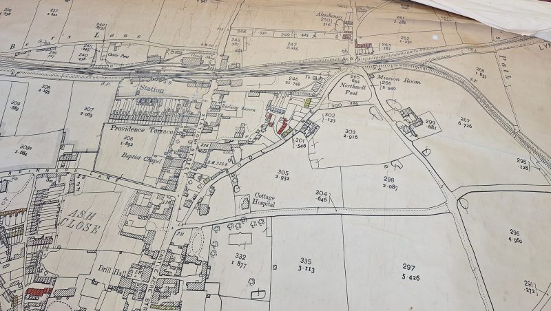 A map from the 1930's showing the railway station and surrounding area at Swaffham